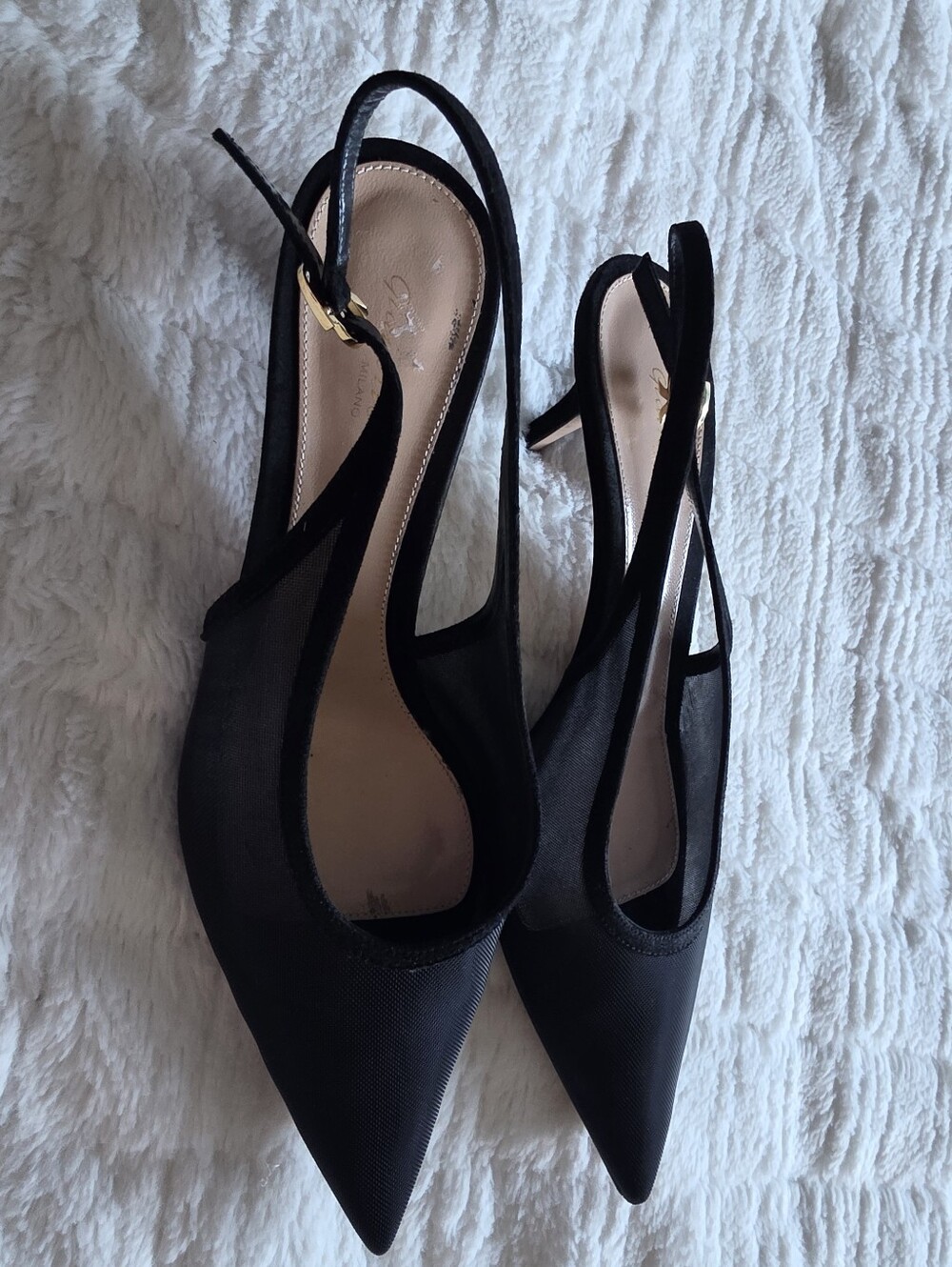 Gianvito Rossi Black Pointed Mesh Slingback Pumps